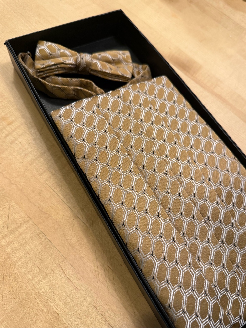 Gold Geometric Bow Tie and Cummerbund Set